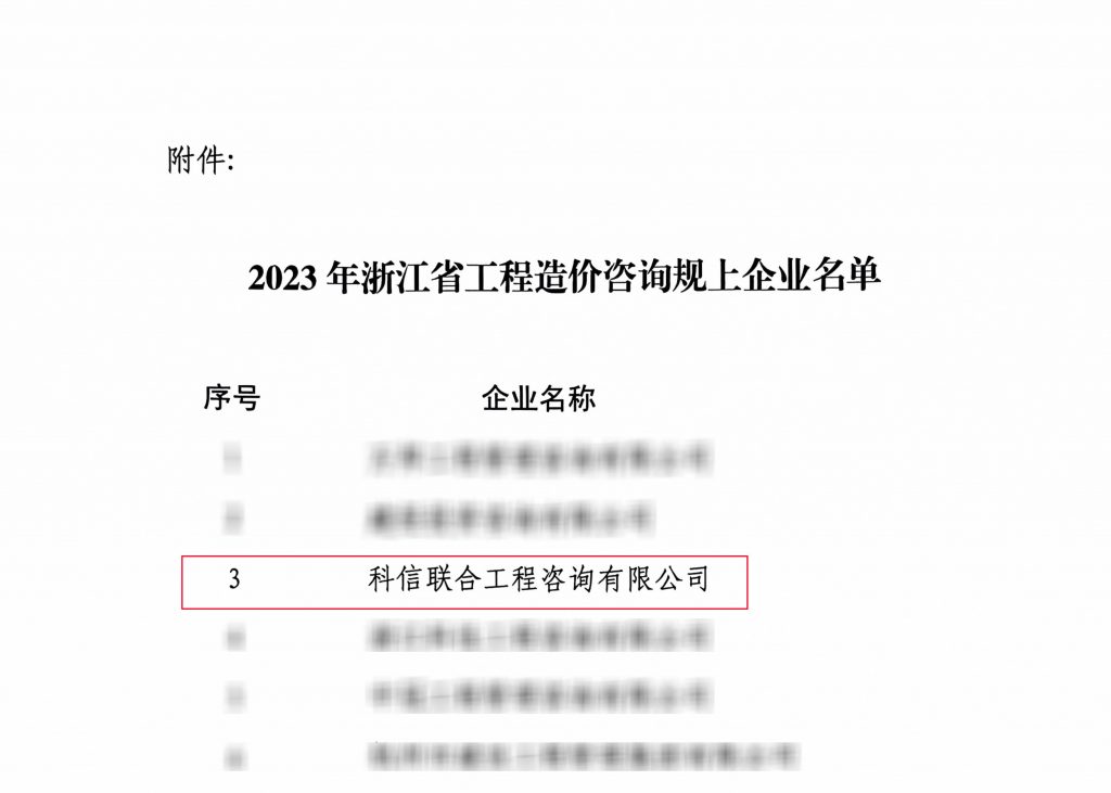 科信喜報 | 我司榮登2023年浙江省工程造價咨詢規(guī)上企業(yè)第三名！